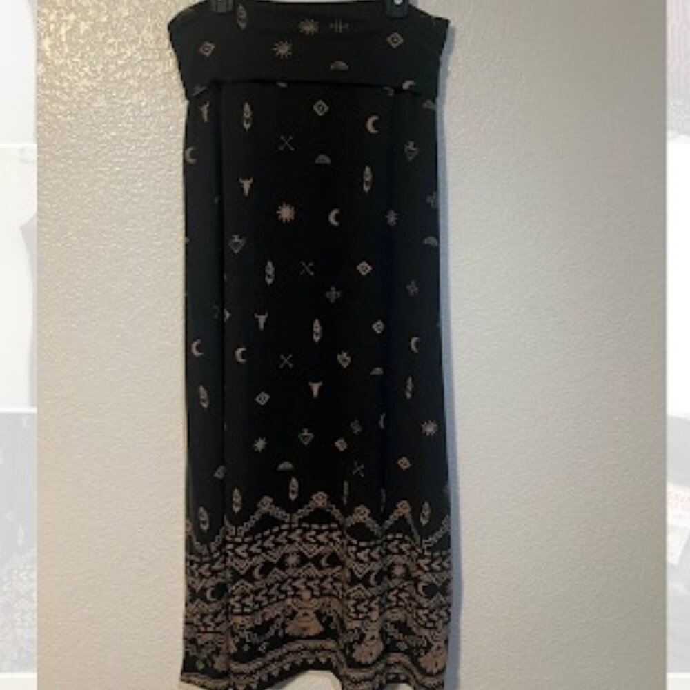 Long Black Skirt with Gold Geometric Design